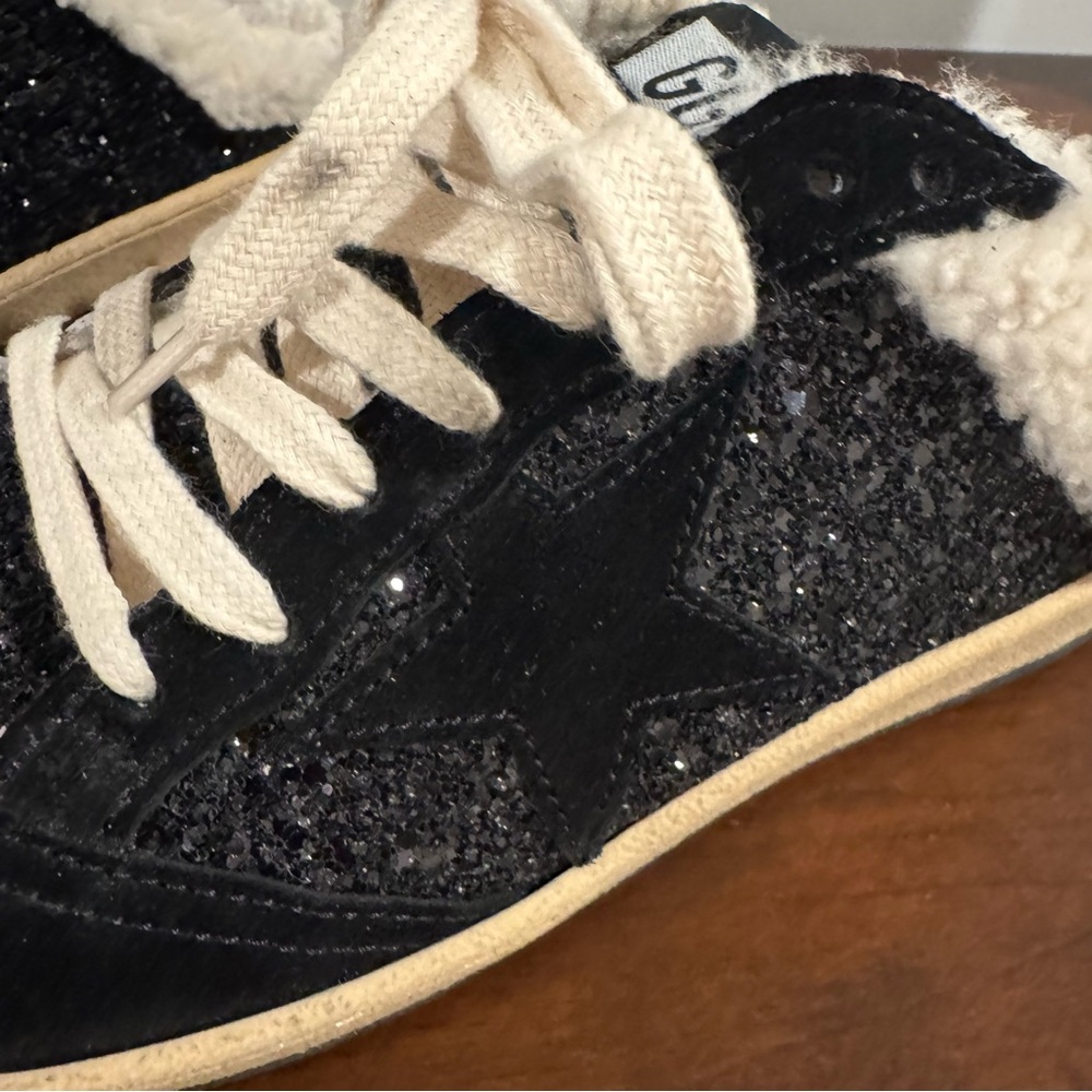 Golden Goose Ball Star Sabot mules size 39 black glitter with shearling lining - Picture 4 of 14